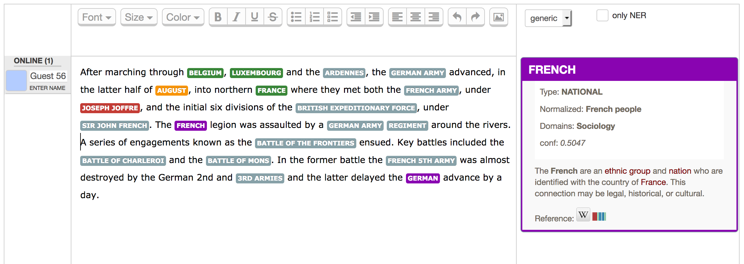 Editor with real time entity disambiguation